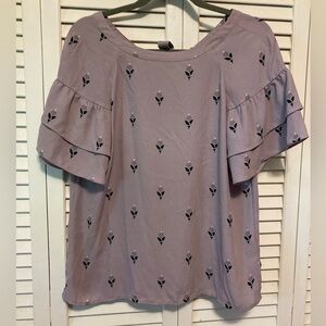 Loft Purple Ruffle Sleeve Back Tie Blouse Size Extra Small